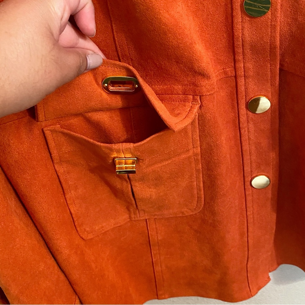 Chico’s Orange Faux Suede Military Inspired Snap Front Jacket - Medium - Picture 7 of 12